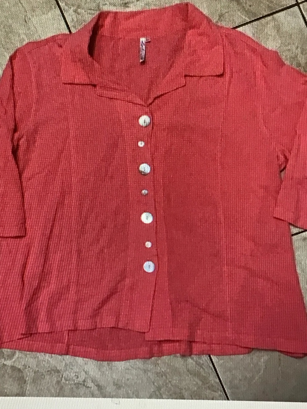 Red Short-Sleeve Button Front Blouse